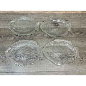 Vintage Arcoroc France Fish Shaped Embossed Glass Dinner Plates 11x8”~ 4 Pc